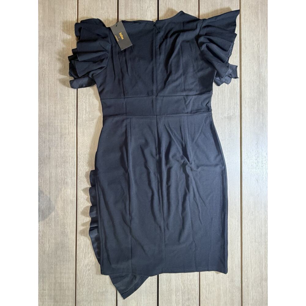 Knitee Women’s 2XL Black Deep V-neck Ruffle Sleeve Cocktail Party Pencil Dress‎ - Picture 8 of 14